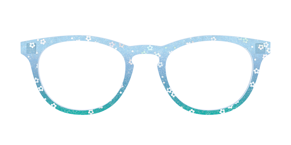 The Sky Blue Crystal with Daisy Glitter - Front Top Image - Pair Eyewear